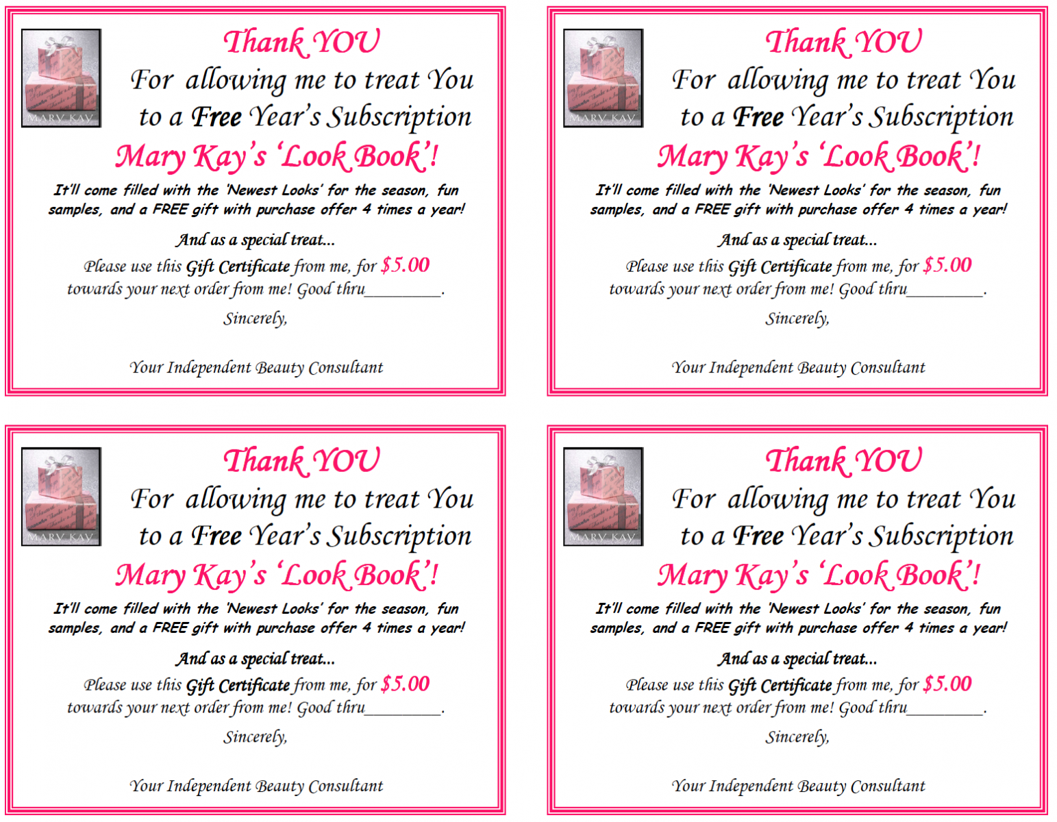 Editable Mary Kay Gift Certificate Template Lamoureph Blog