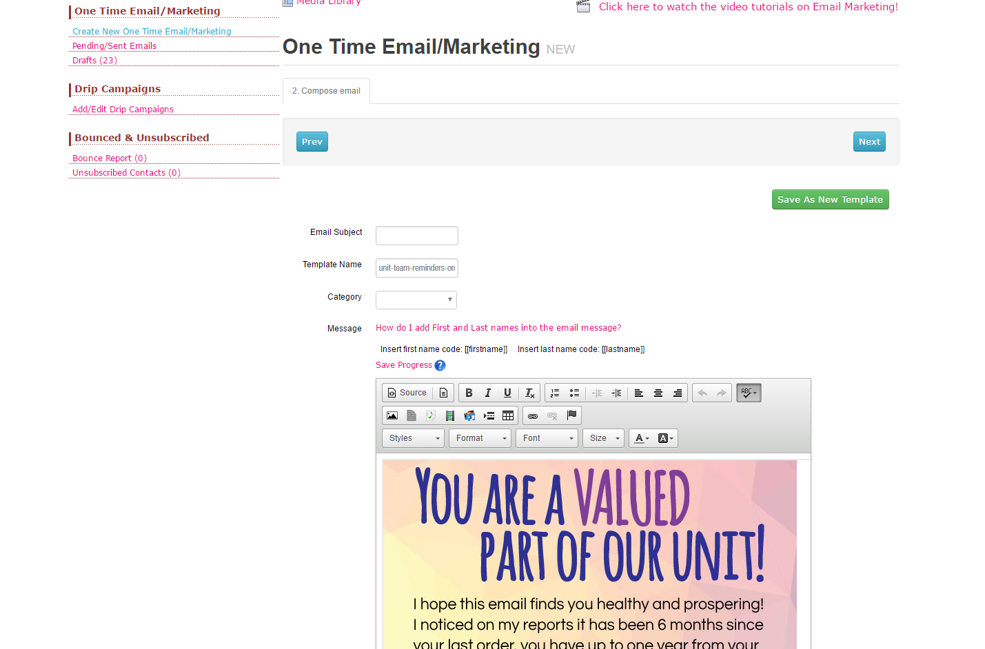 One time Email Template